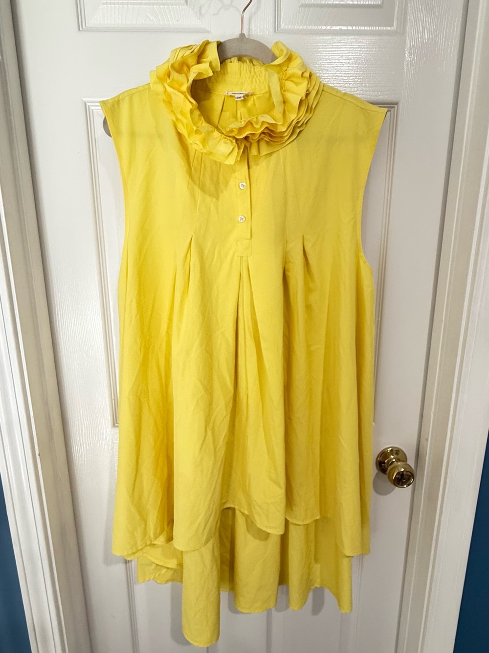 Ruffled Collar Sleeveless Tunic Dress in Bright Yellow